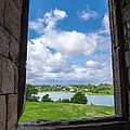 Window in Linlithgow Palace with view to a beautiful scottish landscape